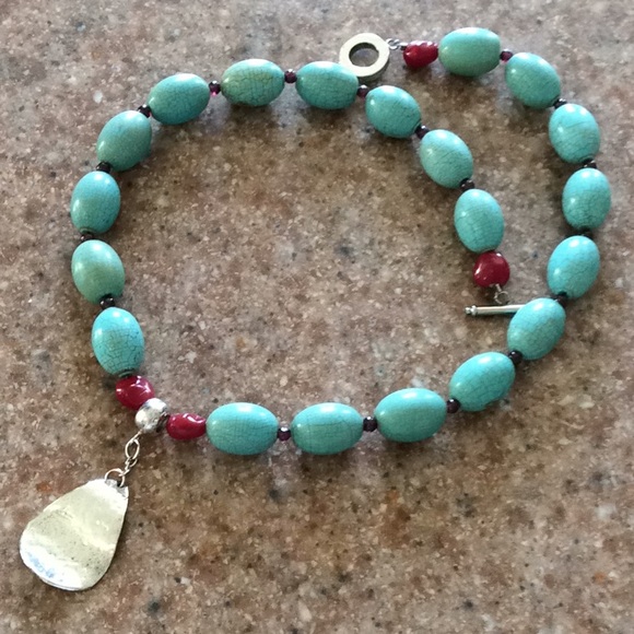 Faux Turquoise Silver Plated Statement Necklace - Picture 2 of 10